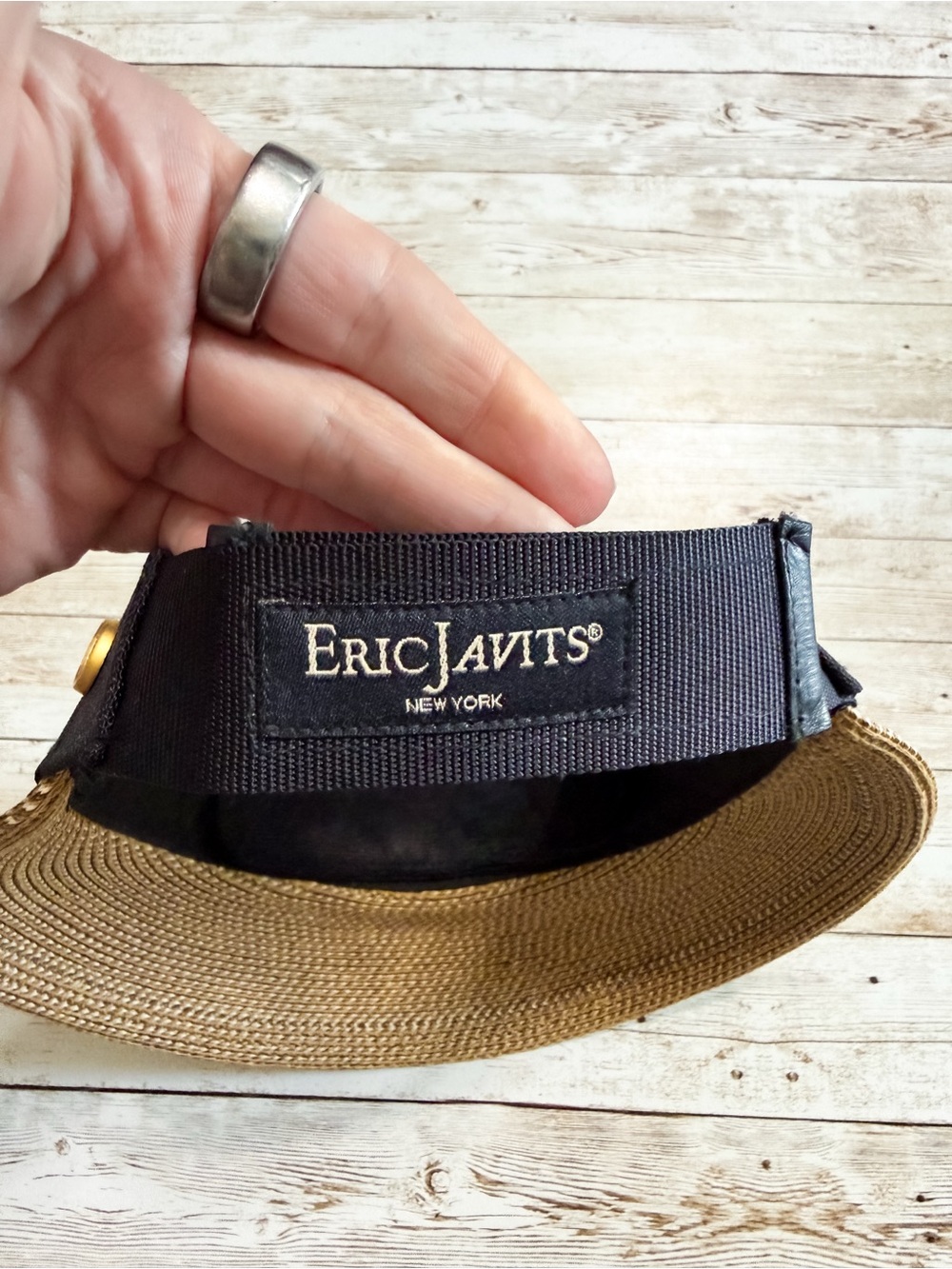 Eric Javits Champ Straw Visor Natural Black One Size - Picture 7 of 10